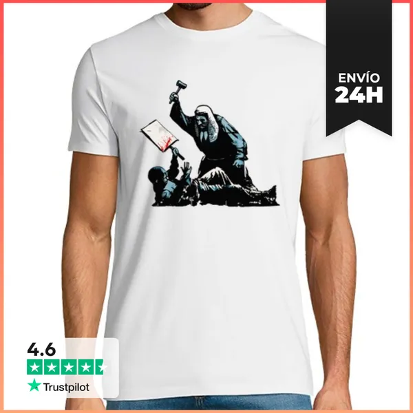 Camiseta Hombre Clásica Banksy Royal Courts Graffiti Camiseta