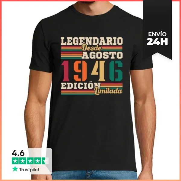 Camiseta Hombre Clásica Agosto 1946 Vintage Cumpleaños Regalo