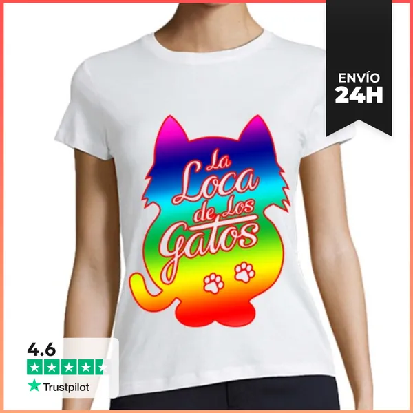 Camiseta Mujer Clásica La Loca De Los Gatos - Fondo Color