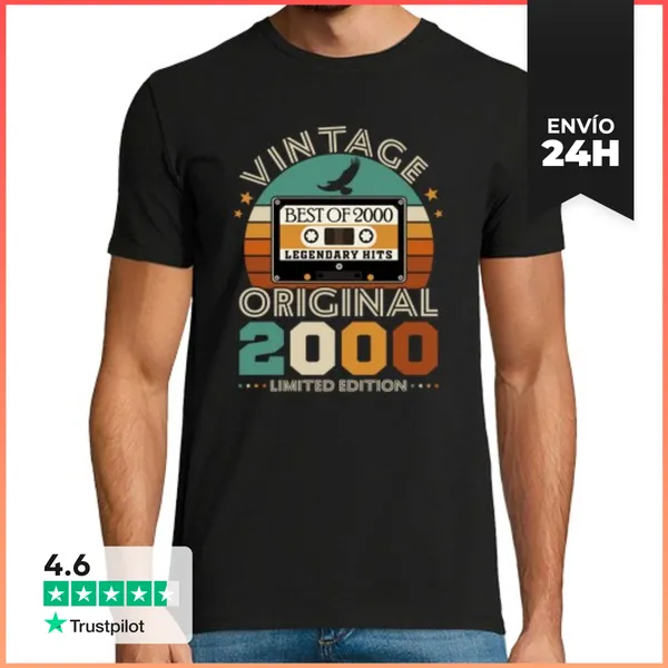 Camiseta Hombre Clásica 2000 Vintage Retro Aniversario Regalo