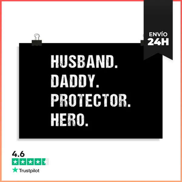 Póster Horizontal Esposo Papá Protector Héroe Cumpleaños