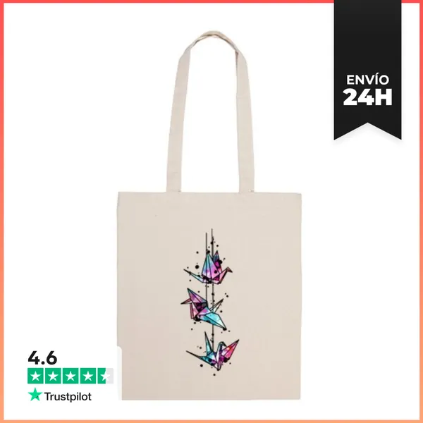 Bolsa De Tela Origami Blanco Grúa Acuarela LaTostadora