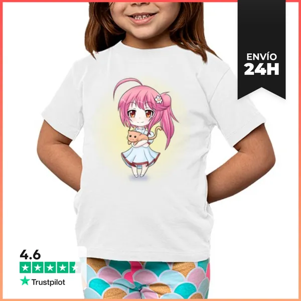 Camiseta Clásica Para Niños Cute Girl With Cat LaTostadora