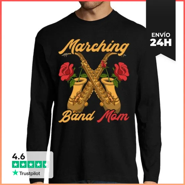 Camiseta Hombre Manga Larga Madre De Banda De Marcha Saxofonista
