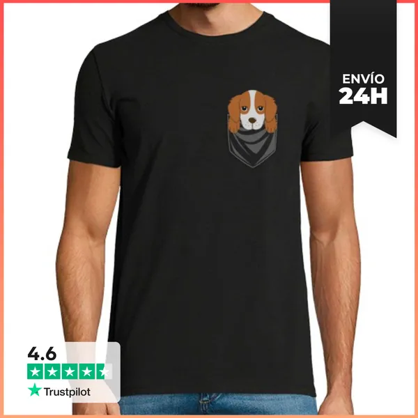 Camiseta Hombre Clásica Perro Spaniel Bretón Bolsillo LaTostadora