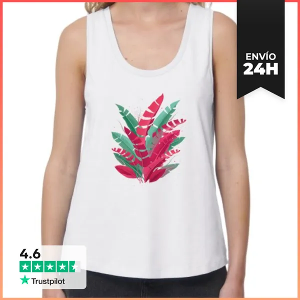 Camiseta Mujer Sin Mangas, Loose Fit Hojas LaTostadora