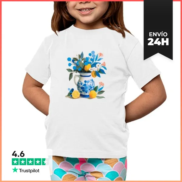 Camiseta Clásica Para Niños Cruche Decorada Con Ramo Azul Y