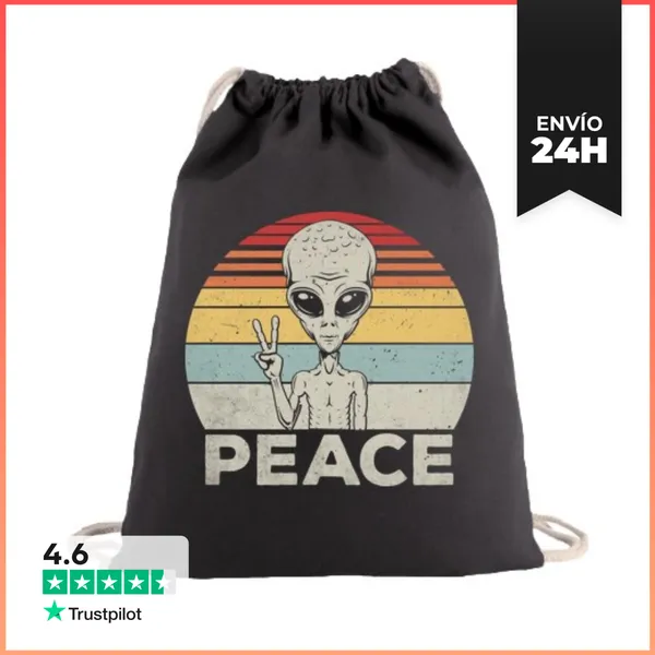 Mochila Saco Con Cuerdas PEACE ALIEN PUESTA DE SOL RETRO