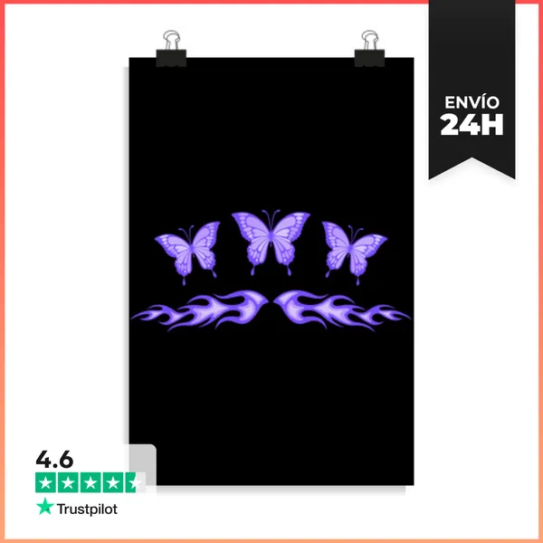 Póster Vertical Tatuaje De Mariposa Morada Fairycore LaTostadora