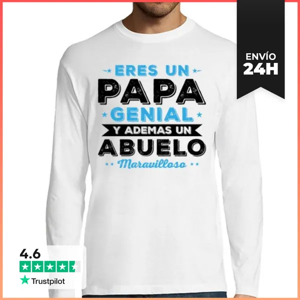 Camiseta Hombre Manga Larga Papa Genial Abuelo Maravilloso