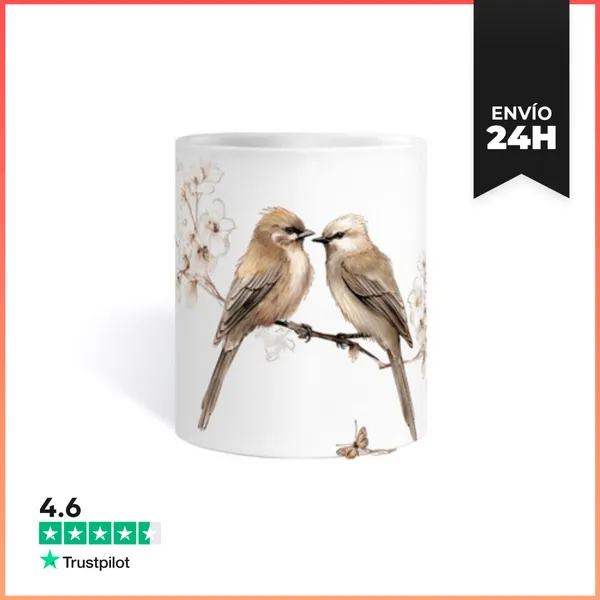 Taza Alondra Enamorada Pájaros Taza Café Croissants LaTostadora