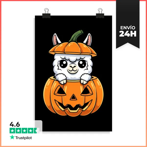 Póster Vertical Linda Alpaca En Calabaza Diversión De H