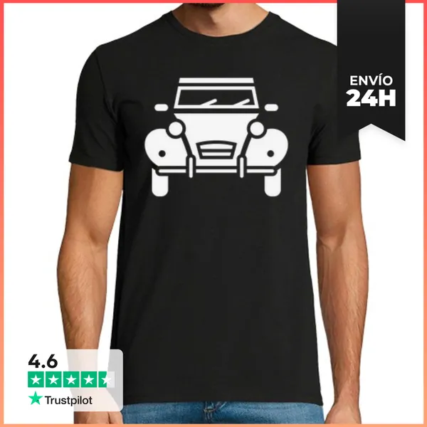 Camiseta Hombre Clásica Icono De 2cv - Dos Caballos - Blanco