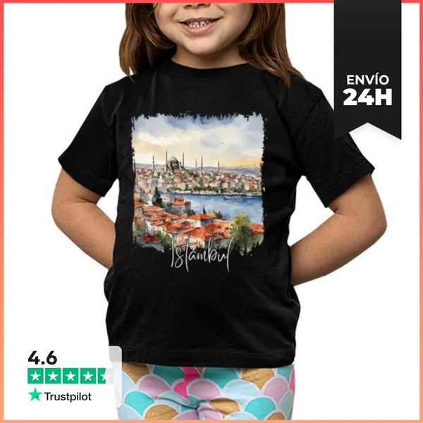 Camiseta Clásica Para Niños Acuarela De Estambul, Estambul