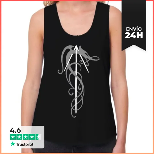 Camiseta Mujer Sin Mangas, Loose Fit Runa Vikinga Futhark Tiwaz -