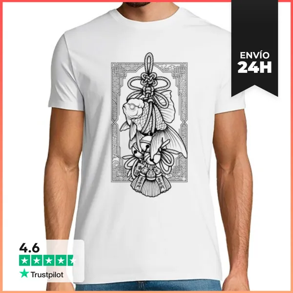 Camiseta Hombre Clásica Camiseta Pez Con Cascabeles - Estilo Neo