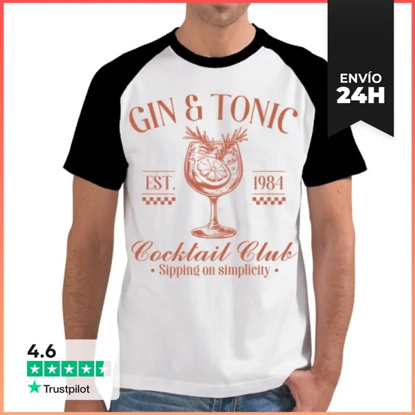 Camiseta Hombre, Estilo Béisbol GIN AND TONIC COCKTAIL CLUB EST
