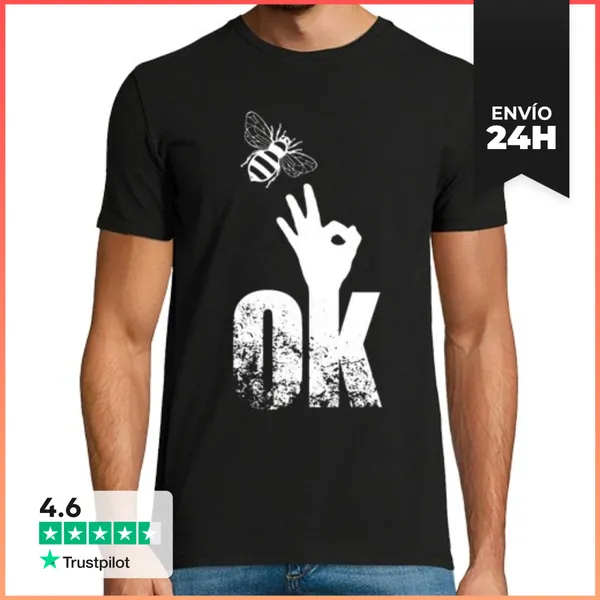 Camiseta Hombre Clásica Abeja Ok Dedo Arriba Signo Positivo Act