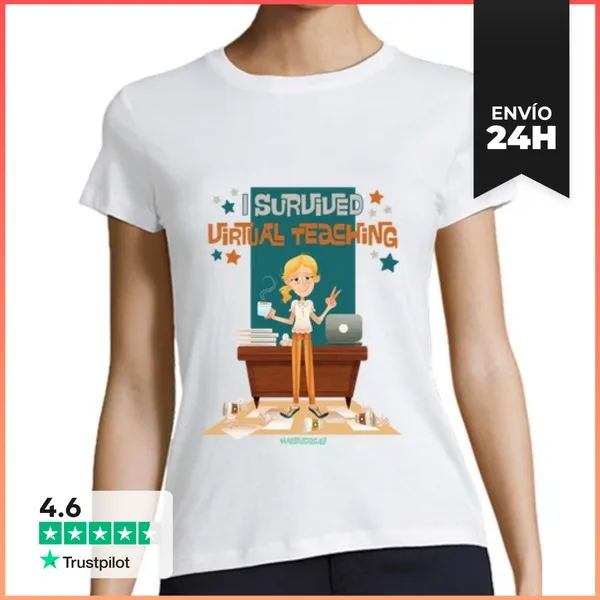Camiseta Mujer Clásica I Survived Virtual Teaching - Chica Manga