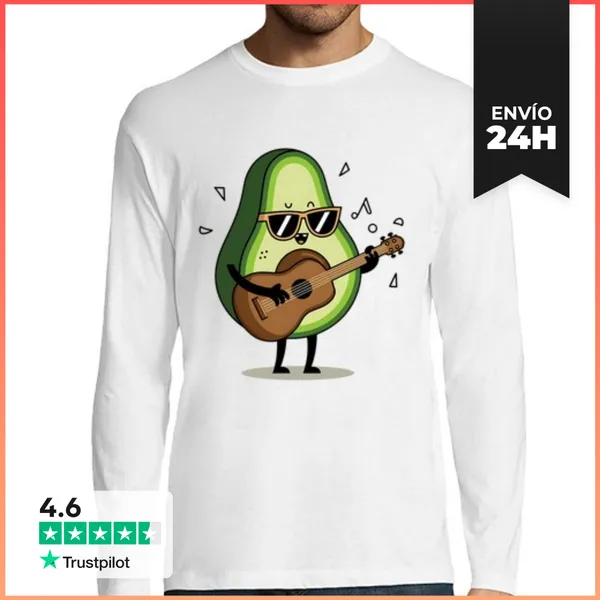Camiseta Hombre Manga Larga Aguacate Divertido Tocando La