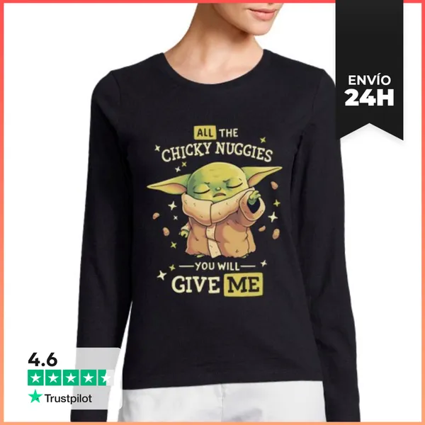 Camiseta Mujer Manga Larga Baby Yoda Mandalorian Chicky Nuggies