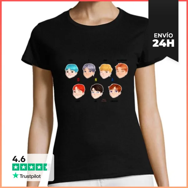 Camiseta Mujer Clásica Mujer, Manga Corta, Negra, Calidad Premium