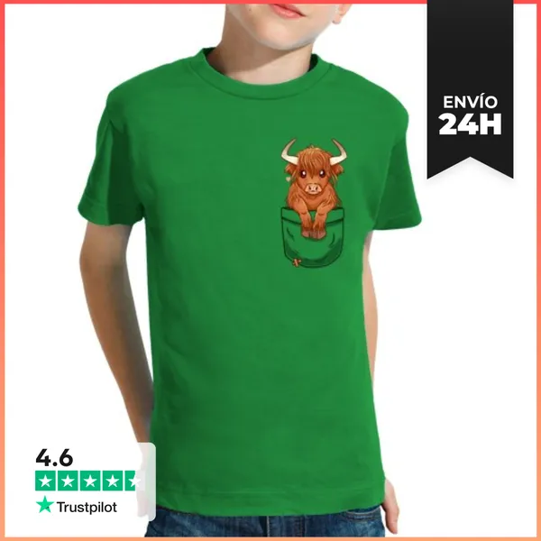 Camiseta Clásica Para Niños Bolsillo Vaca Escocesa Linda De La