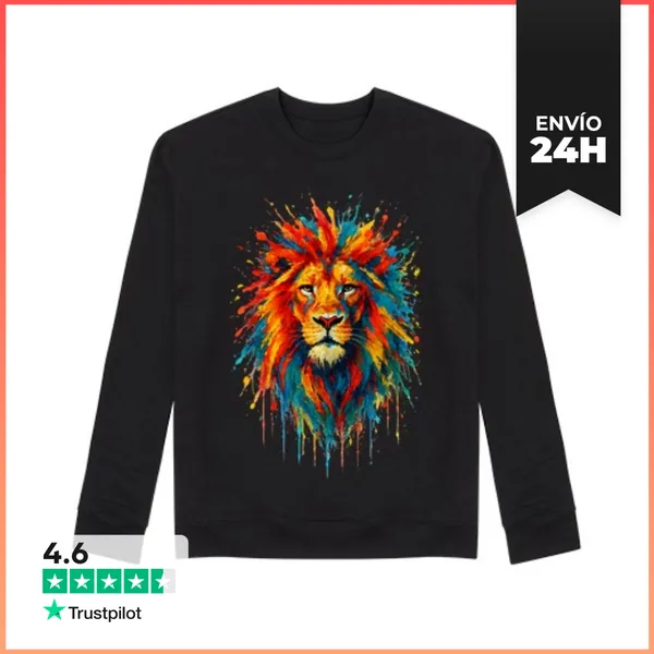 Sudadera Unisex León Colorido Acuarela Salpicadura LaTostadora
