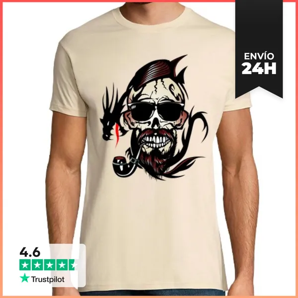 Camiseta Hombre Clásica Calavera Hipster Dragón Tribal Cráneo G