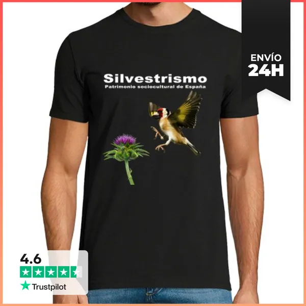 Camiseta Hombre Clásica Jilguero Volando Cardo LaTostadora