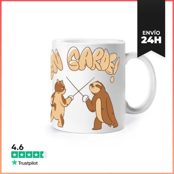 Taza Esgrima Gato Y Perezoso En Guardia Taza Café Té Cacao Leche