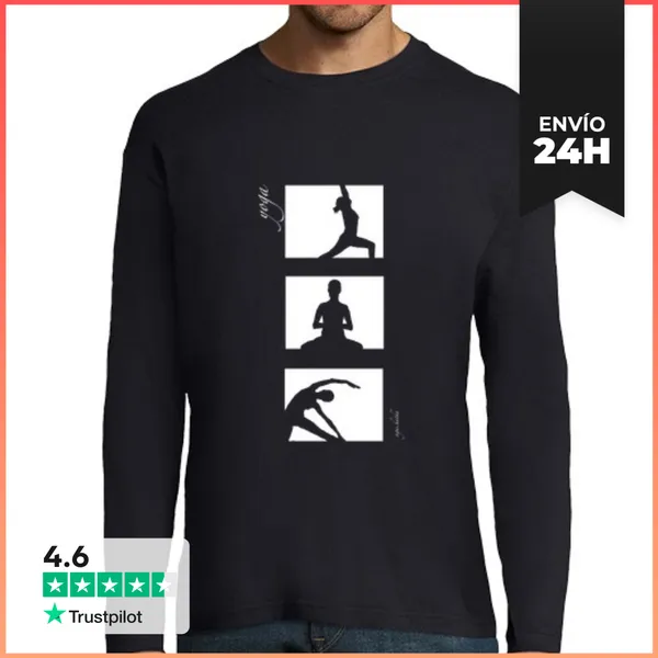 Camiseta Hombre Manga Larga Yoga En Tres Blanco LaTostadora
