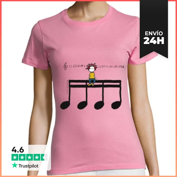 Camiseta Mujer Clásica Mujer, Manga Corta, Rosa, Calidad Premium