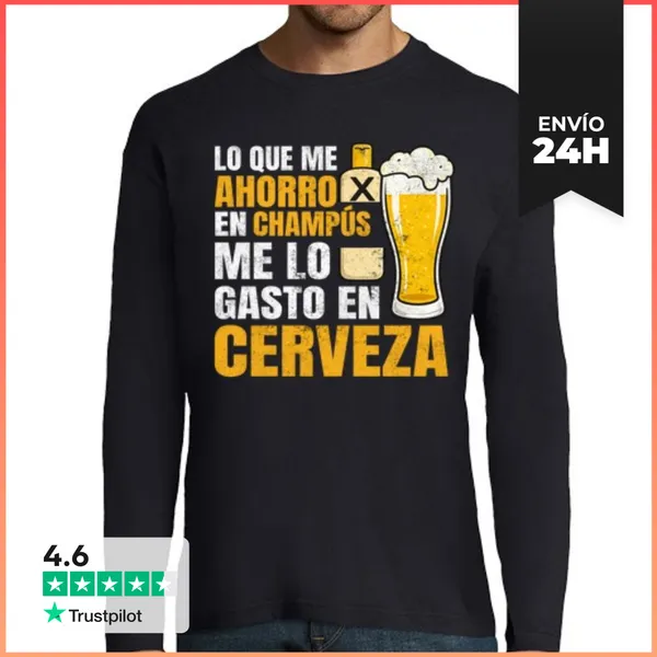 Camiseta Hombre Manga Larga Regalo Divertido Para Calvos Cerveza