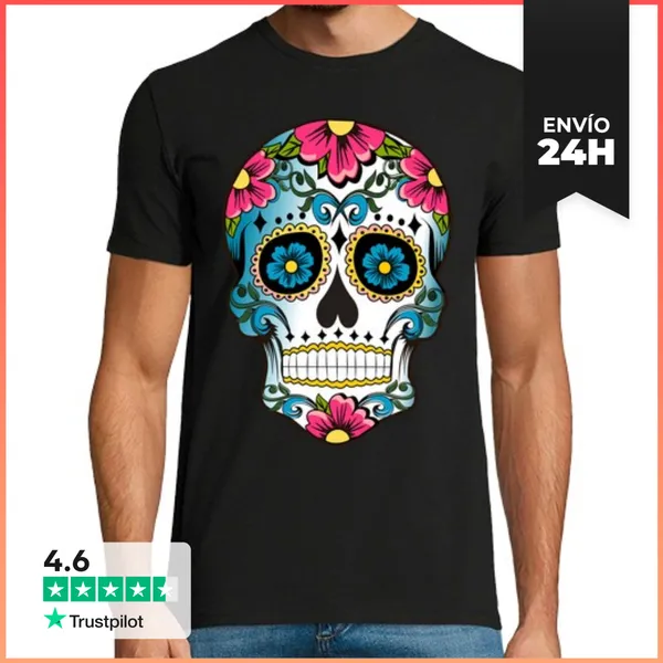 Camiseta Hombre Clásica Calaca Floral Mejicana LaTostadora
