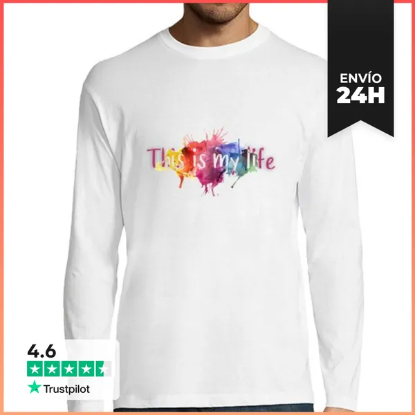 Camiseta Hombre Manga Larga This Is My Life Camiseta Blanca Manga