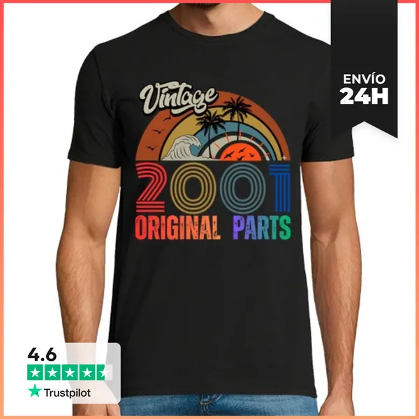 Camiseta Hombre Clásica Vintage 2001 Original Parts Retro Beach