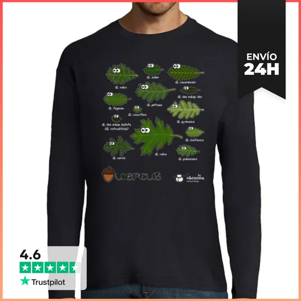 Camiseta Hombre Manga Larga Quercus De España (fondos Oscuros)