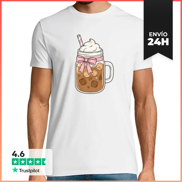 Camiseta Hombre Clásica Tarro De Cristal Café Helado Con