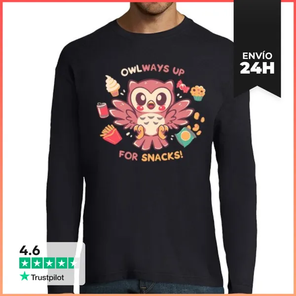 Camiseta Hombre Manga Larga Owlways Listo Para Comer Bocadillos -