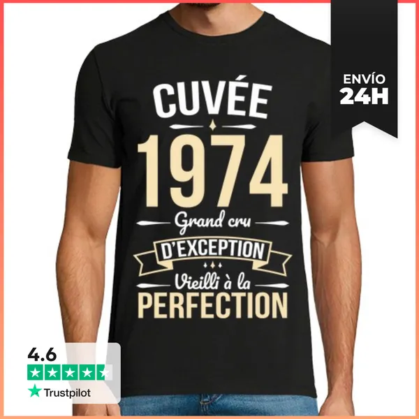 Camiseta Hombre Clásica Aniversario 50 Años Vintage 1974