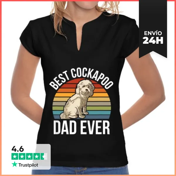 Camiseta Mujer Cuello Mao Mejor Papá De Cockapoo De Todos Los
