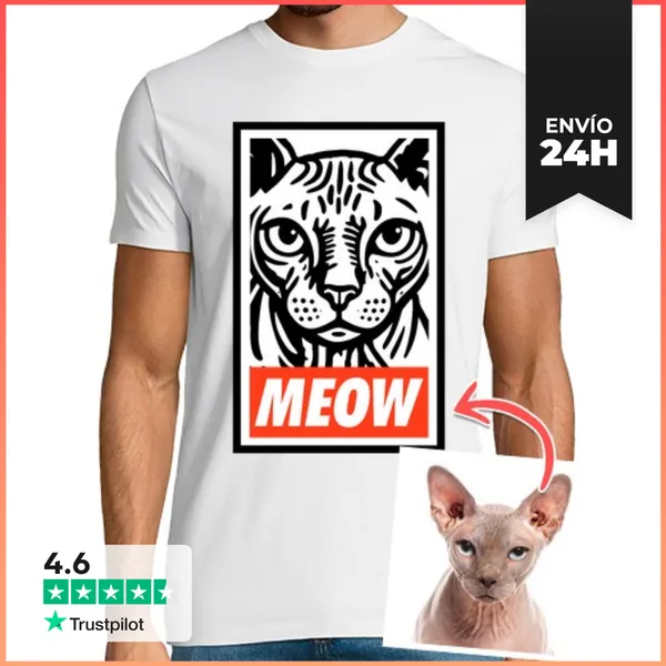 Camiseta Hombre Clásica Efecto Ilustración Camiseta MEOW Foto