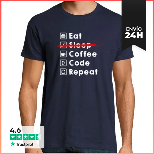 Camiseta Hombre Clásica Eat Coffee Code Repeat Light LaTostadora