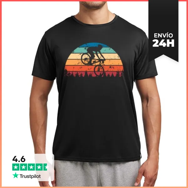Camiseta Deportiva Hombre Retro Ciclismo De Montaña Atardecer Vin