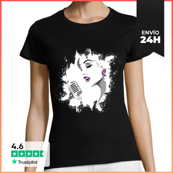 Camiseta Mujer Clásica La Cara De Una Mujer Que Canta En Un