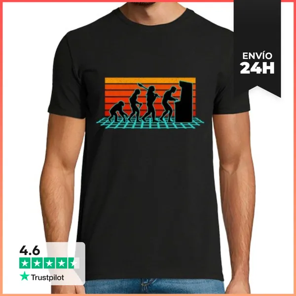Camiseta Hombre Clásica Evolución Del Arcade Recreativos Gaming