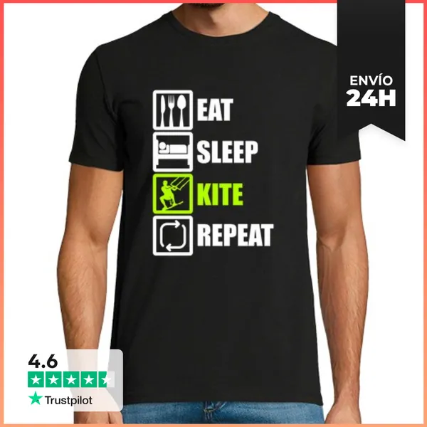 Camiseta Hombre Clásica Comer Dormir Cometa Repat Kitesurf