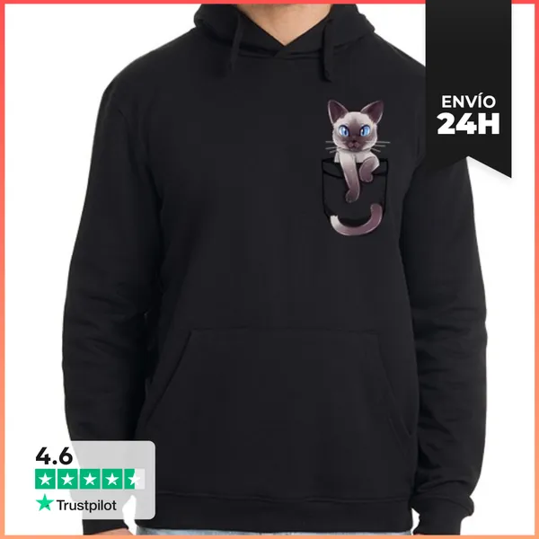 Sudadera Unisex Con Capucha Bolsillo Lindo Gato Siamés - Sudadera