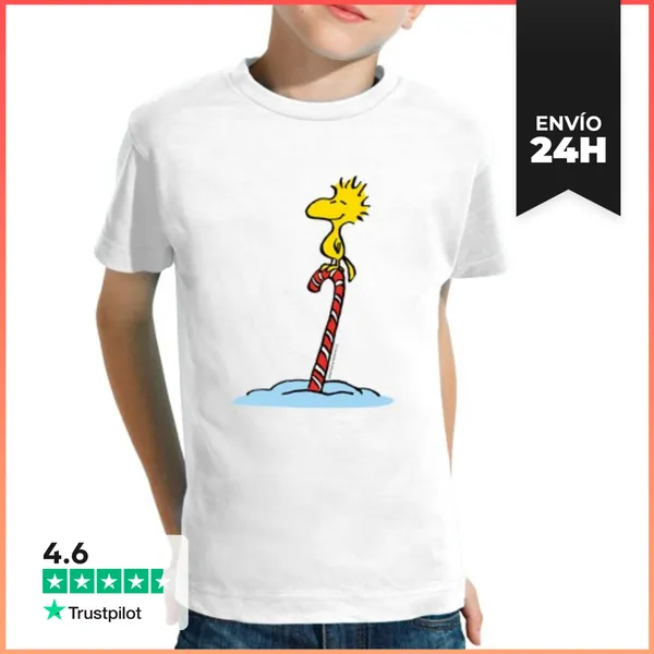 Camiseta Clásica Para Niños Woodstock Bastón De Caramelo Navidad